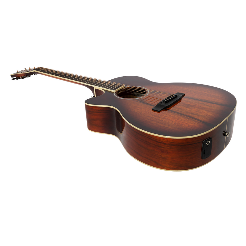 -Martinez '31 Series' Daowood Small Body Left Handed Acoustic-Electric Cutaway Guitar (African Brownburst)-Living Music