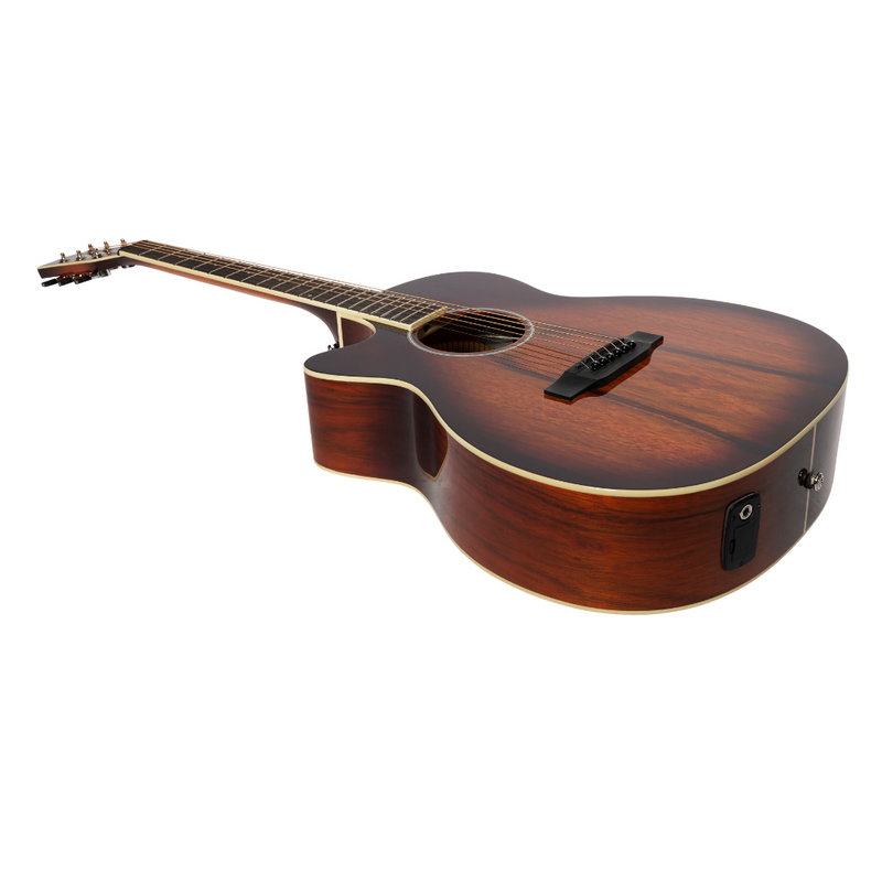 MFC-31DL-ABB-Martinez '31 Series' Daowood Small Body Left Handed Acoustic-Electric Cutaway Guitar (African Brownburst)-Living Music