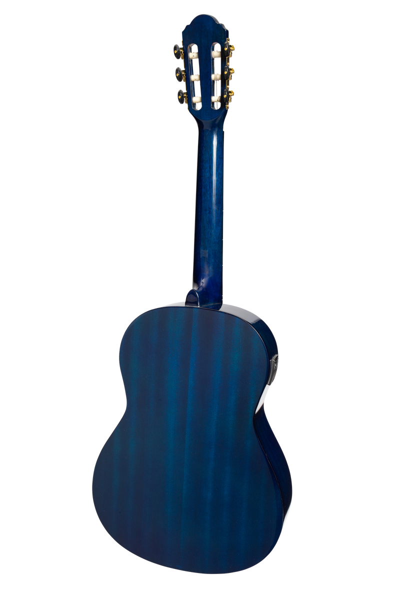 MC-34GT-BLS-Martinez G-Series 3/4 Size Electric Classical Guitar with Tuner (Blue-Gloss)-Living Music