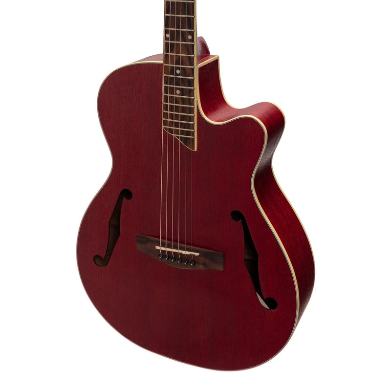 MJH-3CP-RED-Martinez Jazz Hybrid Acoustic-Electric Small Body Cutaway Guitar (Red)-Living Music
