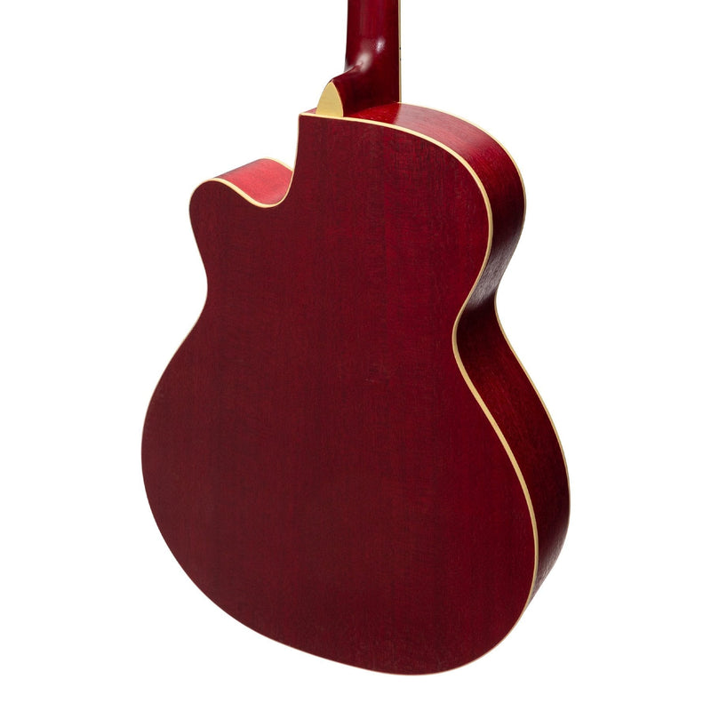 MJH-3C-RED-Martinez Jazz Hybrid Acoustic Small Body Cutaway Guitar (Red)-Living Music