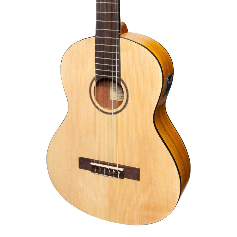 -Martinez Left Handed 3/4 Size Student Classical Guitar Pack with Built In Tuner (Spruce/Koa)-Living Music