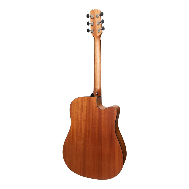 MNDC-15SL-MOP-Martinez 'Natural Series' Left Handed Solid Mahogany Top Acoustic-Electric Dreadnought Cutaway Guitar (Open Pore)-Living Music