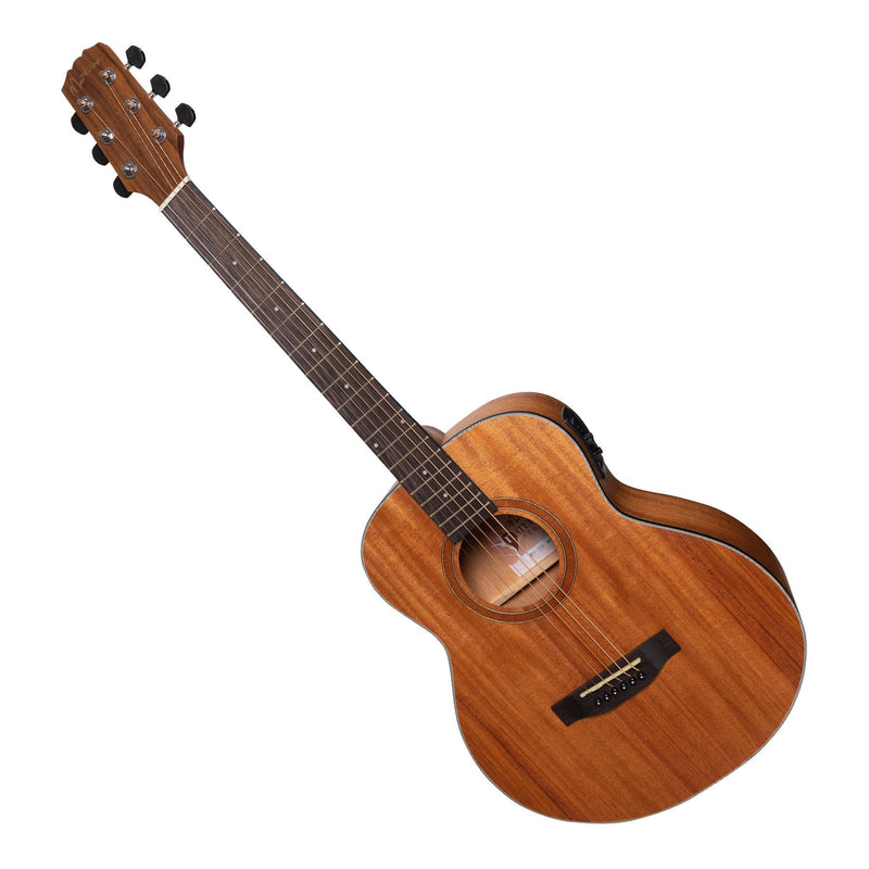 MNS-15SL-MOP-Martinez 'Natural Series' Left Handed Solid Mahogany Top Mini Short Scale Acoustic-Electric Guitar (Open Pore)-Living Music