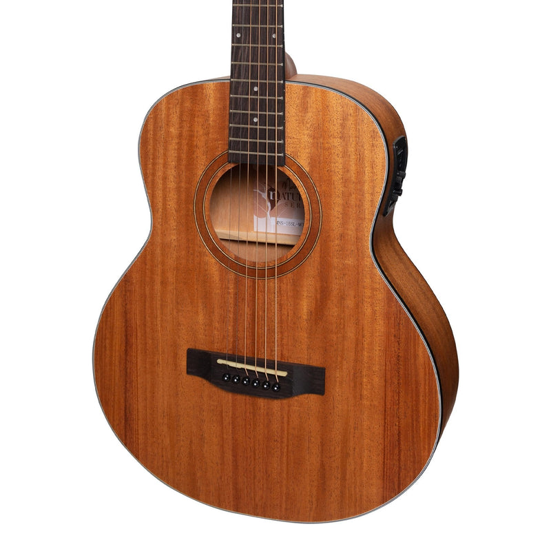 MNS-15SL-MOP-Martinez 'Natural Series' Left Handed Solid Mahogany Top Mini Short Scale Acoustic-Electric Guitar (Open Pore)-Living Music