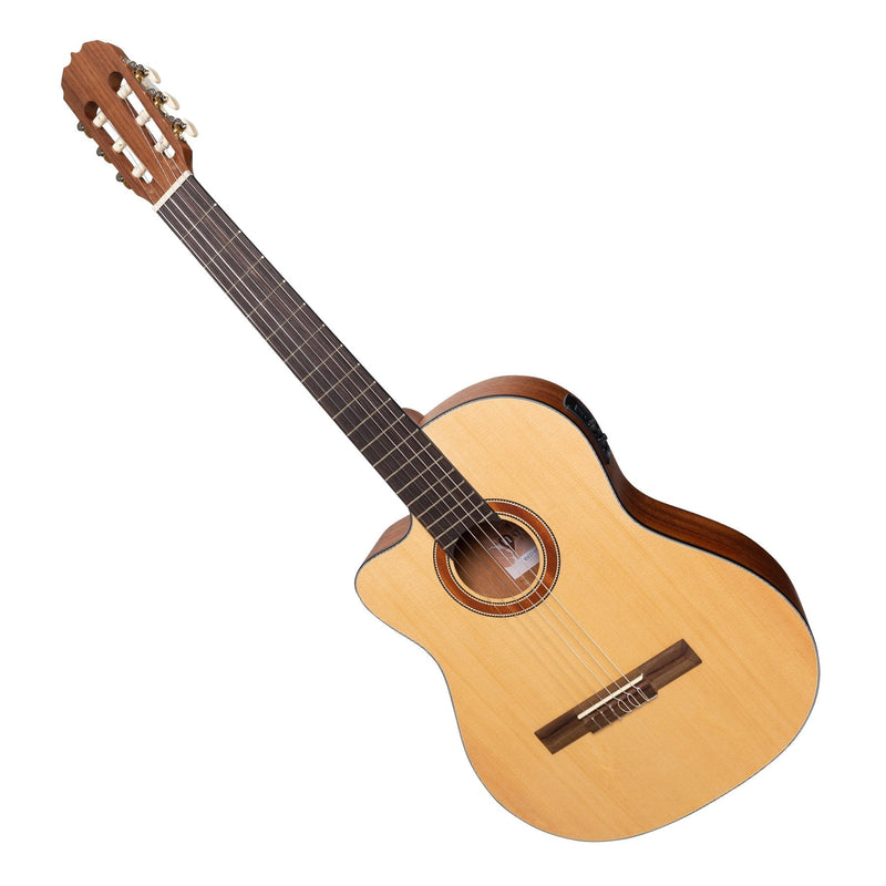 -Martinez 'Natural Series' Left Handed Solid Spruce Top Acoustic-Electric Classical Cutaway Guitar (Open Pore)-Living Music