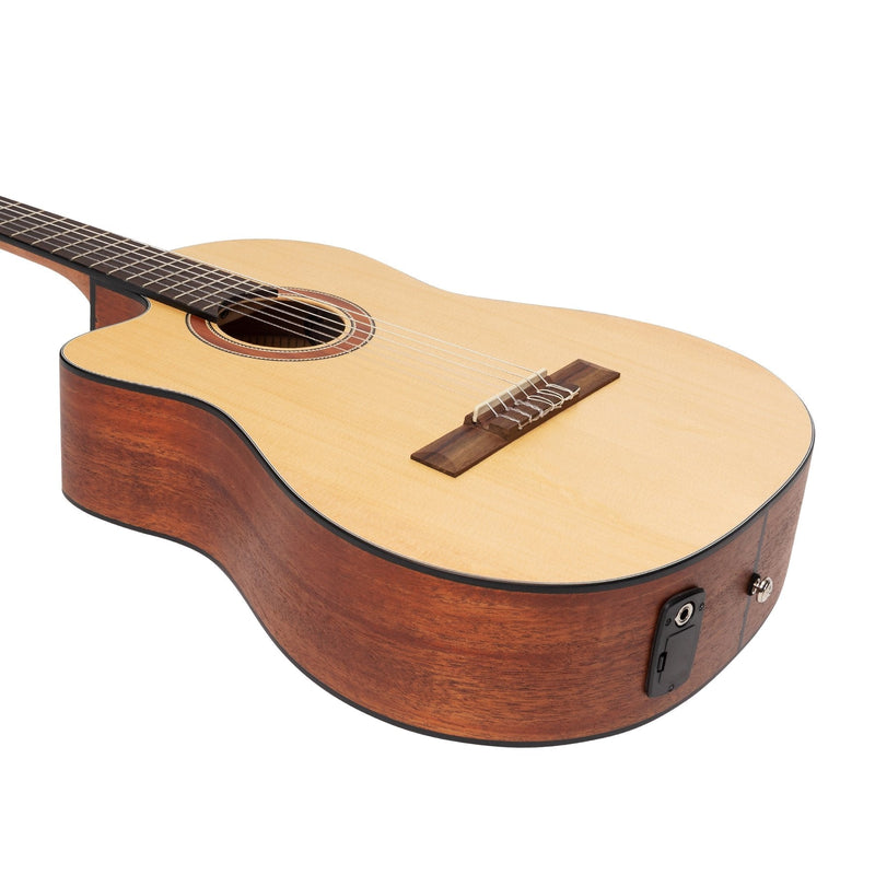 -Martinez 'Natural Series' Left Handed Solid Spruce Top Acoustic-Electric Classical Cutaway Guitar (Open Pore)-Living Music