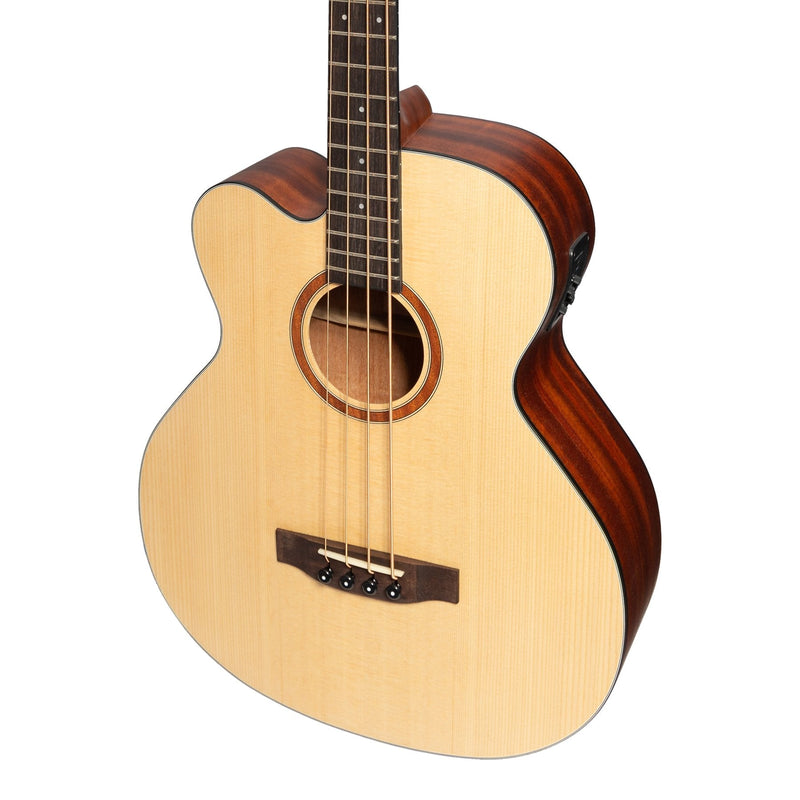 -Martinez 'Natural Series' Left Handed Solid Spruce Top Acoustic-Electric Cutaway Bass Guitar (Open Pore)-Living Music