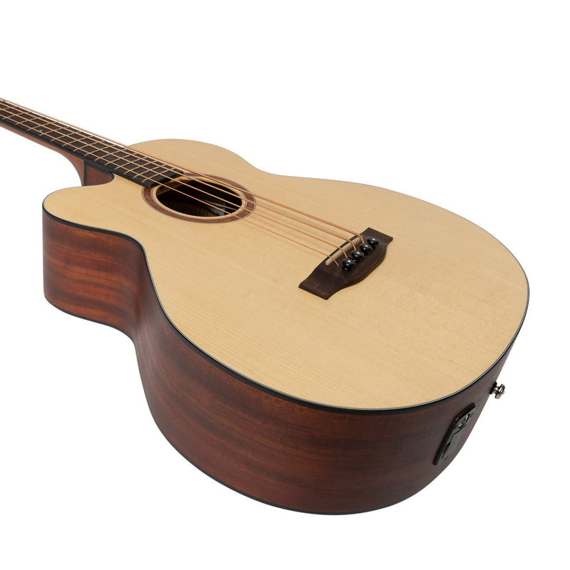 -Martinez 'Natural Series' Left Handed Solid Spruce Top Acoustic-Electric Cutaway Bass Guitar (Open Pore)-Living Music