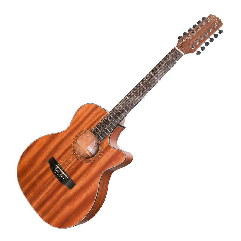 MNFC-1512-MOP-Martinez 'Natural Series' Mahogany Top 12-String Acoustic-Electric Small Body Cutaway Guitar (Open Pore)-Living Music