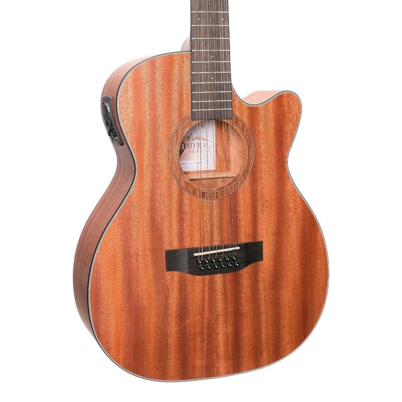 MNFC-1512-MOP-Martinez 'Natural Series' Mahogany Top 12-String Acoustic-Electric Small Body Cutaway Guitar (Open Pore)-Living Music