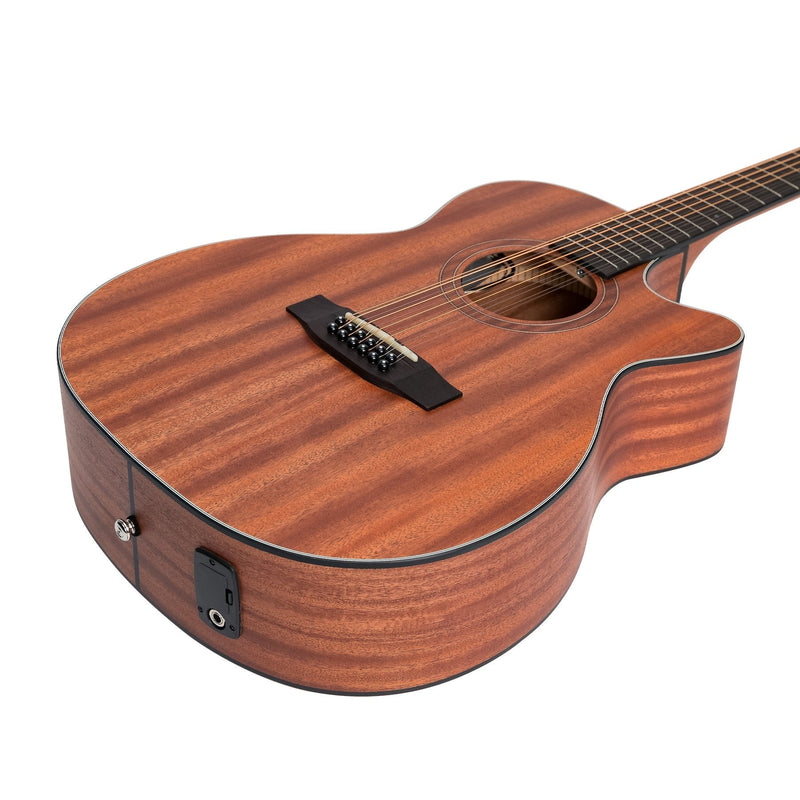 MNFC-1512-MOP-Martinez 'Natural Series' Mahogany Top 12-String Acoustic-Electric Small Body Cutaway Guitar (Open Pore)-Living Music