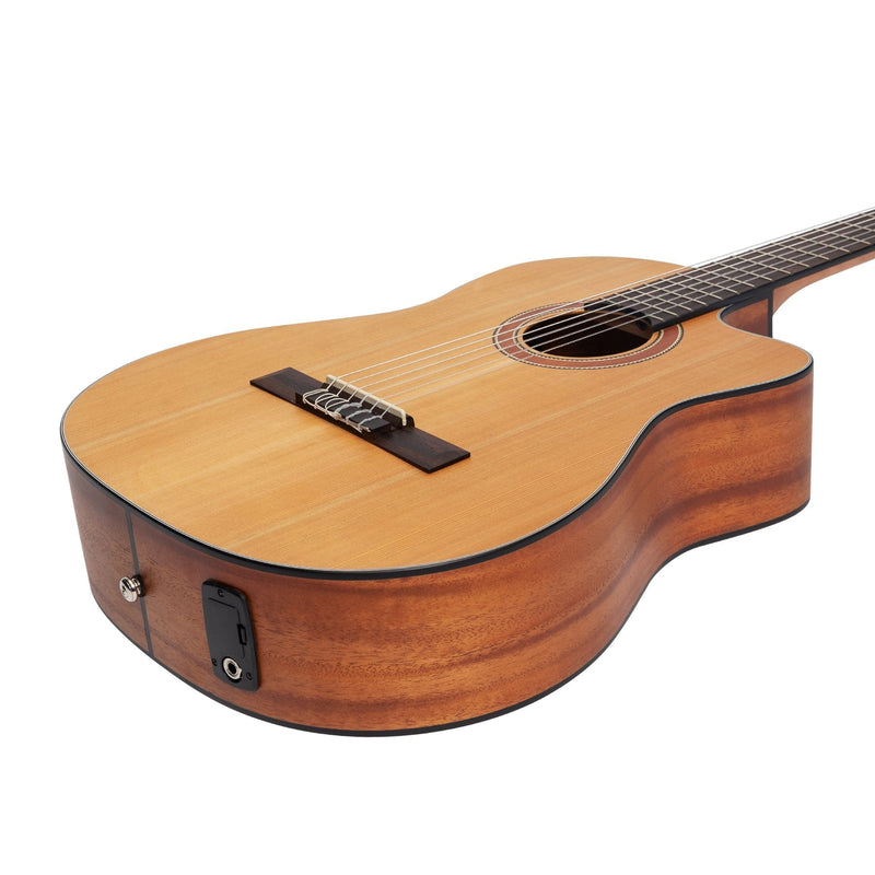 MNCC-15S-COP-Martinez 'Natural Series' Solid Cedar Top Acoustic-Electric Classical Cutaway Guitar (Open Pore)-Living Music