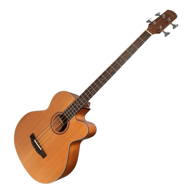 MNBC-15S-COP-Martinez 'Natural Series' Solid Cedar Top Acoustic-Electric Cutaway Bass Guitar (Open Pore)-Living Music