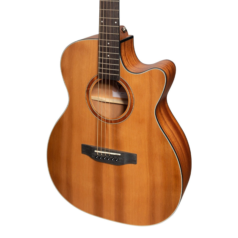 MNFC-15S-COP-Martinez 'Natural Series' Solid Cedar Top Acoustic-Electric Small Body Cutaway Guitar (Open Pore)-Living Music