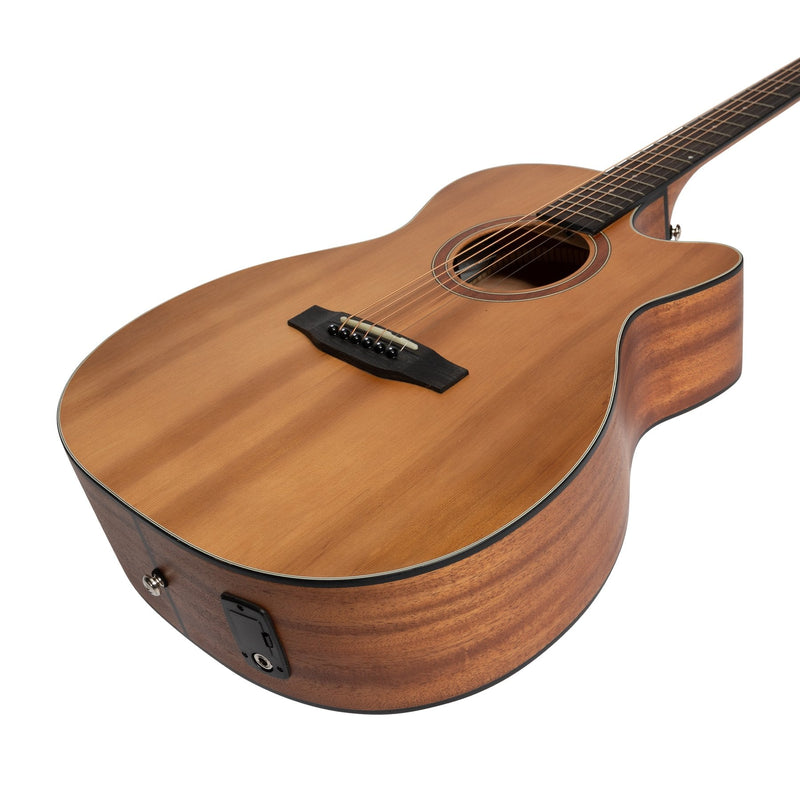 MNFC-15S-COP-Martinez 'Natural Series' Solid Cedar Top Acoustic-Electric Small Body Cutaway Guitar (Open Pore)-Living Music