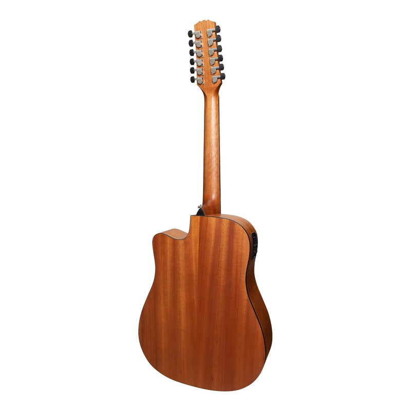 MNDC-1512S-MOP-Martinez 'Natural Series' Solid Mahogany Top 12-String Acoustic-Electric Dreadnought Cutaway Guitar (Open Pore)-Living Music