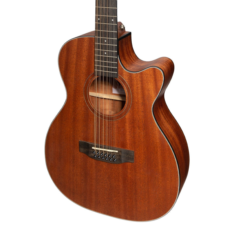 -Martinez 'Natural Series' Solid Mahogany Top 12-String Acoustic-Electric Small Body Cutaway Guitar (Open Pore) *Left-hand option Available-Living Music