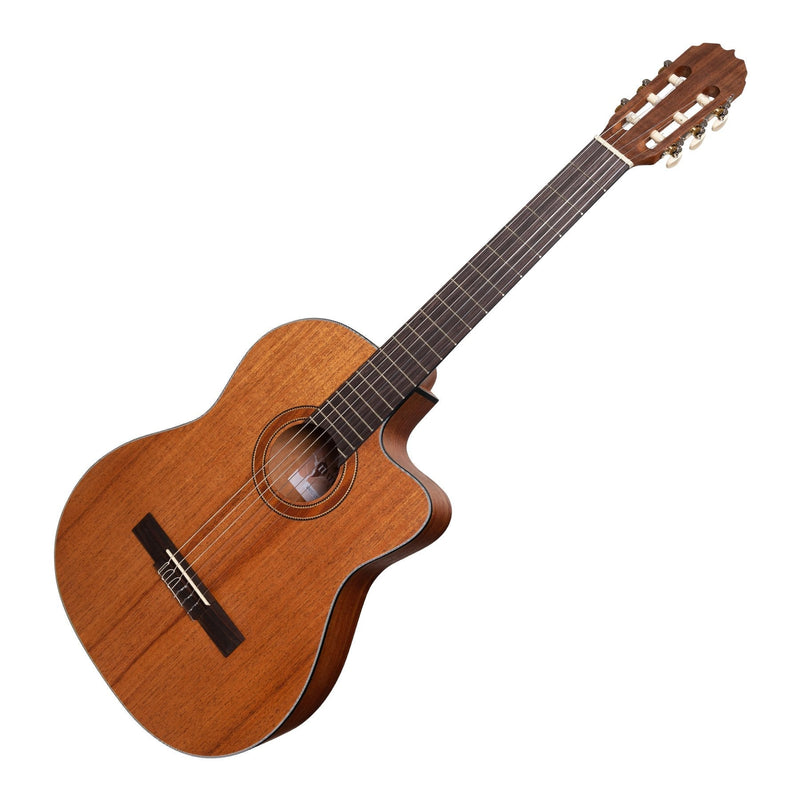 MNCC-15S-MOP-Martinez 'Natural Series' Solid Mahogany Top Acoustic-Electric Classical Cutaway Guitar (Open Pore)-Living Music