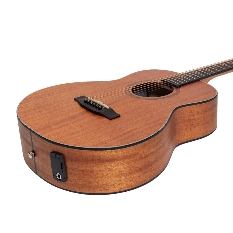 -Martinez 'Natural Series' Solid Mahogany Top Acoustic-Electric Mini Short Scale Guitar (Open Pore)-Living Music