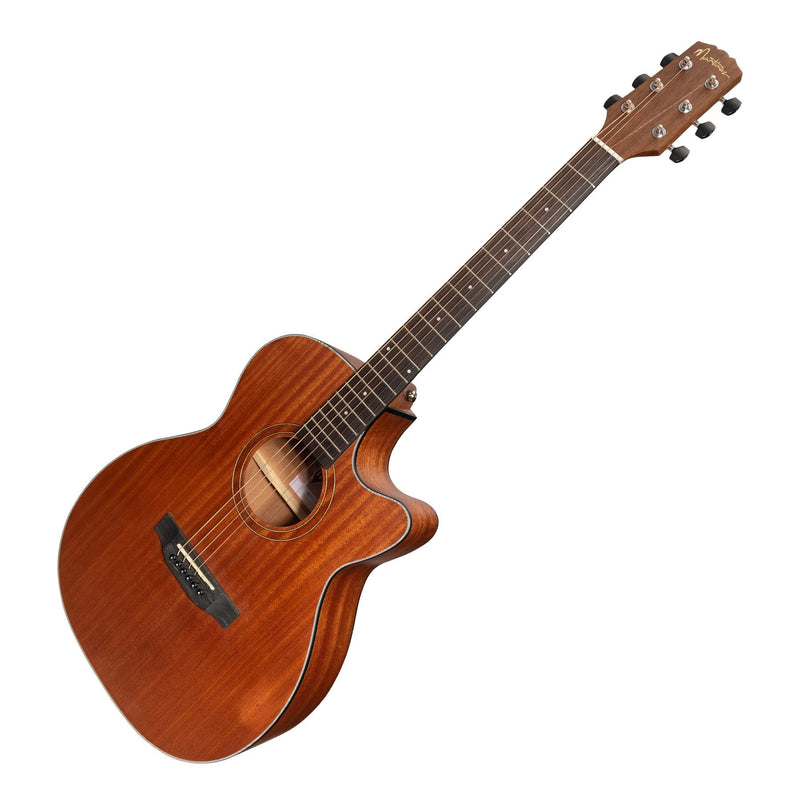 MNFC-15S-MOP-Martinez 'Natural Series' Solid Mahogany Top Acoustic-Electric Small Body Cutaway Guitar (Open Pore)-Living Music