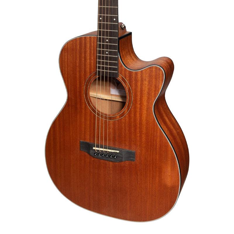 MNFC-15S-MOP-Martinez 'Natural Series' Solid Mahogany Top Acoustic-Electric Small Body Cutaway Guitar (Open Pore)-Living Music