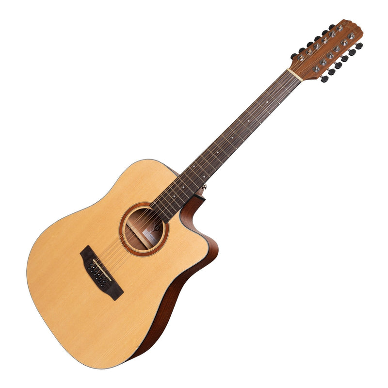 -Martinez 'Natural Series' Solid Spruce Top 12-String Acoustic-Electric Dreadnought Cutaway Guitar (Open Pore)-Living Music