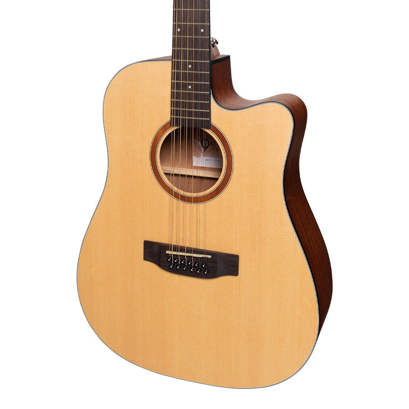 -Martinez 'Natural Series' Solid Spruce Top 12-String Acoustic-Electric Dreadnought Cutaway Guitar (Open Pore)-Living Music