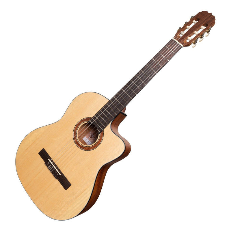 -Martinez 'Natural Series' Solid Spruce Top Acoustic-Electric Classical Cutaway Guitar (Open Pore)-Living Music