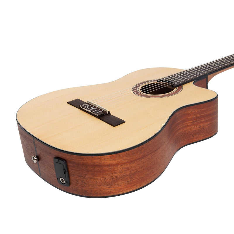 -Martinez 'Natural Series' Solid Spruce Top Acoustic-Electric Classical Cutaway Guitar (Open Pore)-Living Music