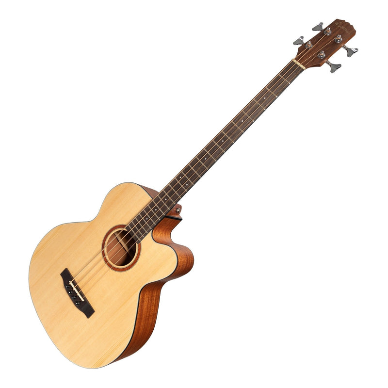 MNBC-15S-SOP-Martinez 'Natural Series' Solid Spruce Top Acoustic-Electric Cutaway Bass Guitar (Open Pore)-Living Music