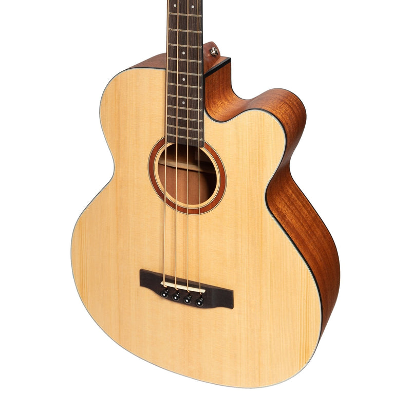 -Martinez 'Natural Series' Solid Spruce Top Acoustic-Electric Cutaway Bass Guitar (Open Pore)-Living Music