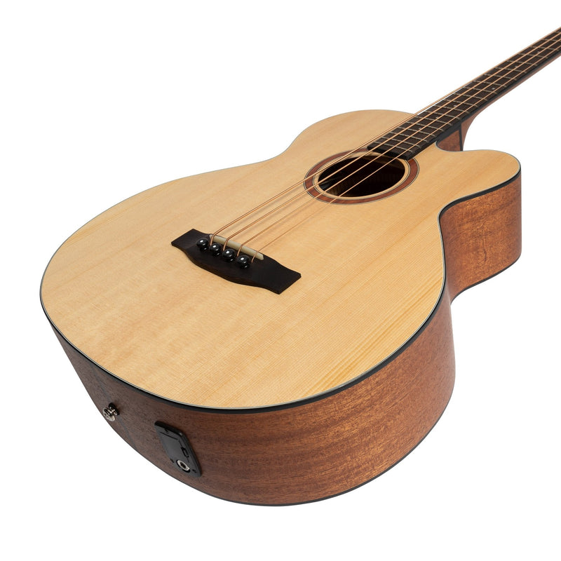 -Martinez 'Natural Series' Solid Spruce Top Acoustic-Electric Cutaway Bass Guitar (Open Pore)-Living Music
