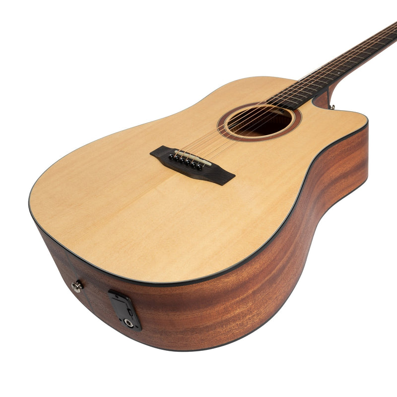 MNDC-15S-SOP-Martinez 'Natural Series' Solid Spruce Top Acoustic-Electric Dreadnought Cutaway Guitar (Open Pore)-Living Music