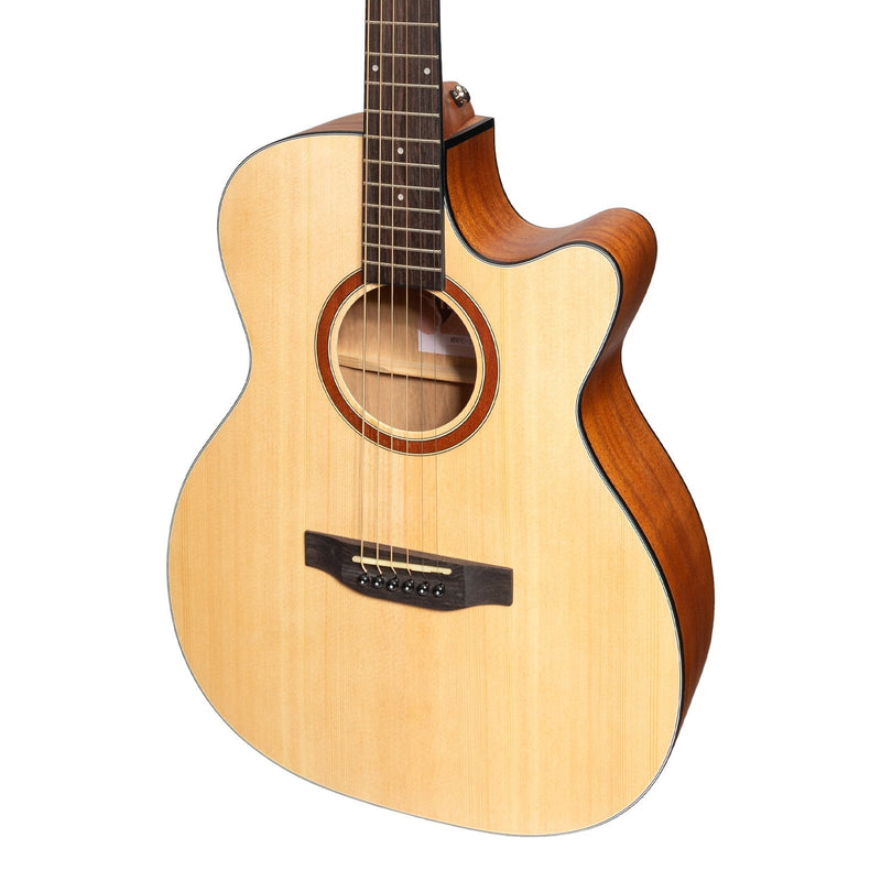 MNFC-15S-SOP-Martinez 'Natural Series' Solid Spruce Top Acoustic-Electric Small Body Cutaway Guitar (Open Pore)-Living Music