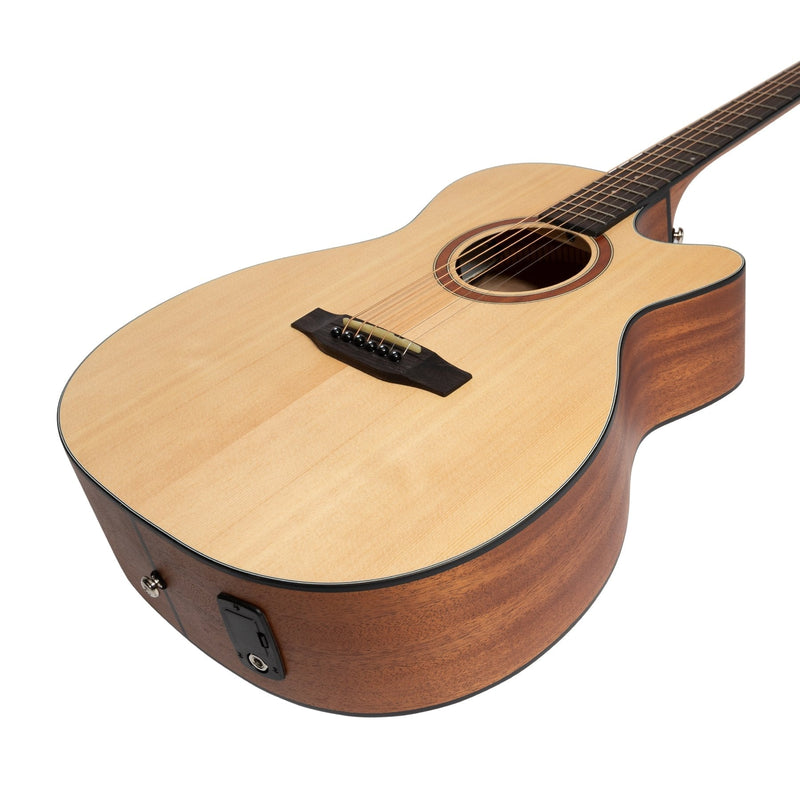 MNFC-15S-SOP-Martinez 'Natural Series' Solid Spruce Top Acoustic-Electric Small Body Cutaway Guitar (Open Pore)-Living Music