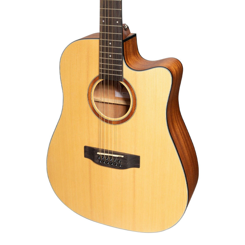 -Martinez 'Natural Series' Spruce Top 12-String Acoustic-Electric Dreadnought Cutaway Guitar (Open Pore)-Living Music