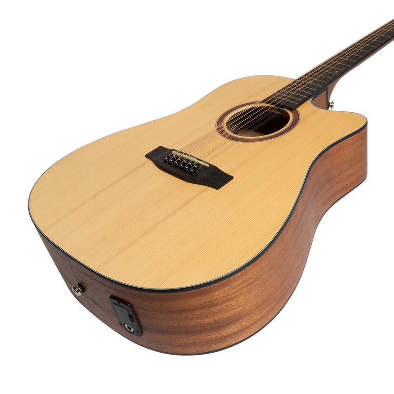 -Martinez 'Natural Series' Spruce Top 12-String Acoustic-Electric Dreadnought Cutaway Guitar (Open Pore)-Living Music