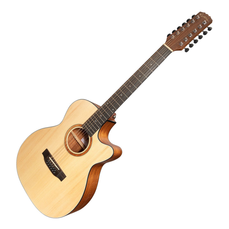 -Martinez 'Natural Series' Spruce Top 12-String Acoustic-Electric Small Body Cutaway Guitar (Open Pore)-Living Music