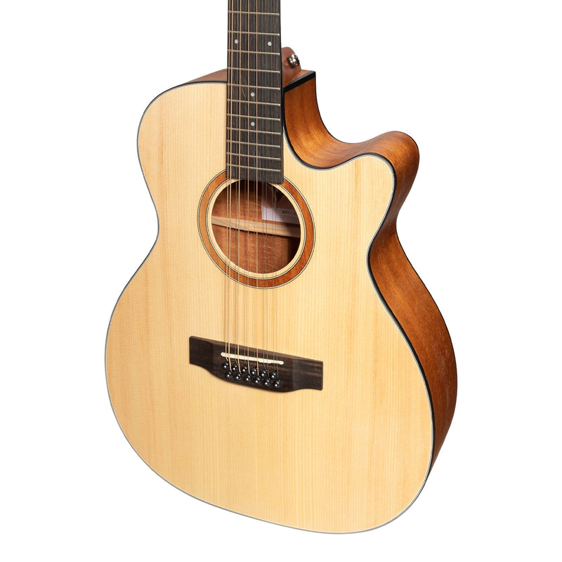 -Martinez 'Natural Series' Spruce Top 12-String Acoustic-Electric Small Body Cutaway Guitar (Open Pore)-Living Music