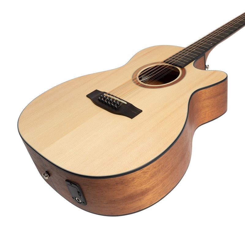 -Martinez 'Natural Series' Spruce Top 12-String Acoustic-Electric Small Body Cutaway Guitar (Open Pore)-Living Music