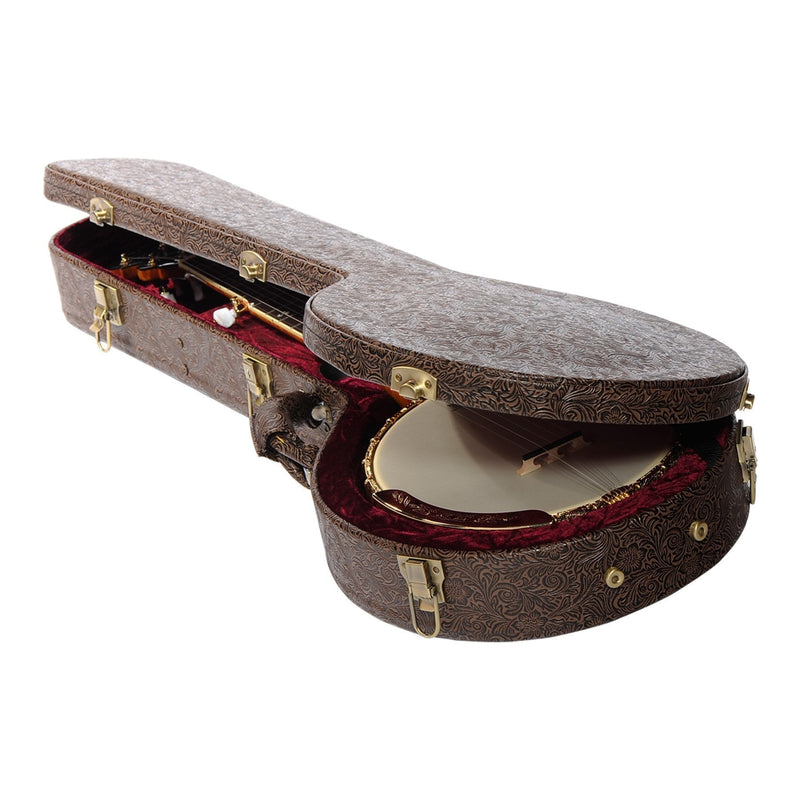 -Martinez Open-Back Shaped Banjo Hard Case (Paisley Brown)-Living Music