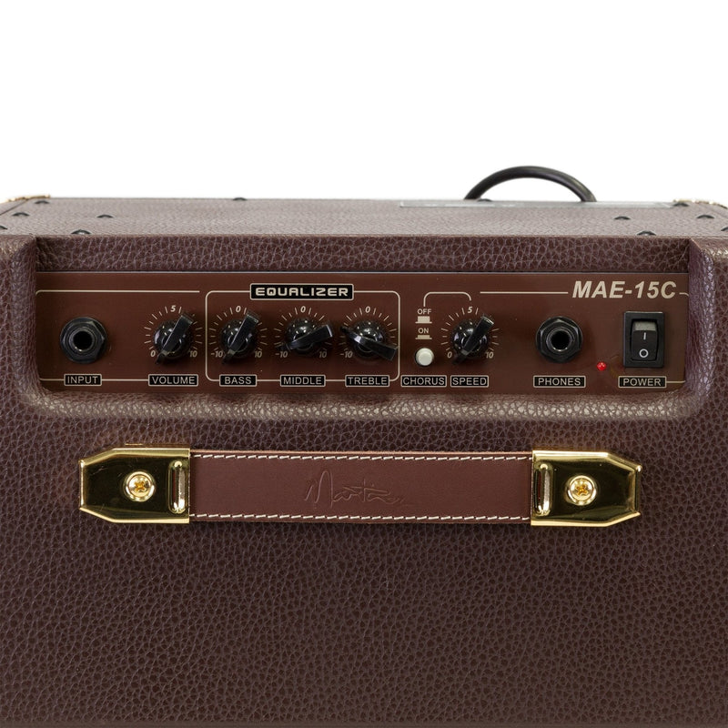 -Martinez Retro-Style 15 Watt Acoustic Guitar Amplifier with Chorus (Brown Vinyl)-Living Music
