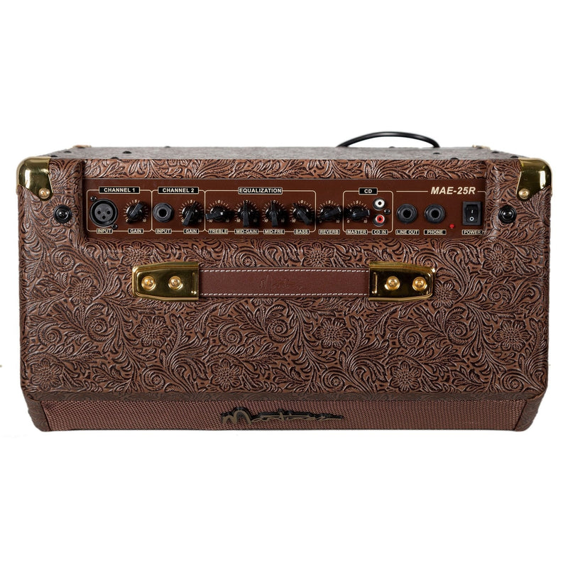 MAE-25R-FEV-Martinez Retro-Style 25 Watt Acoustic Guitar Amplifier with Reverb (Paisley Brown)-Living Music