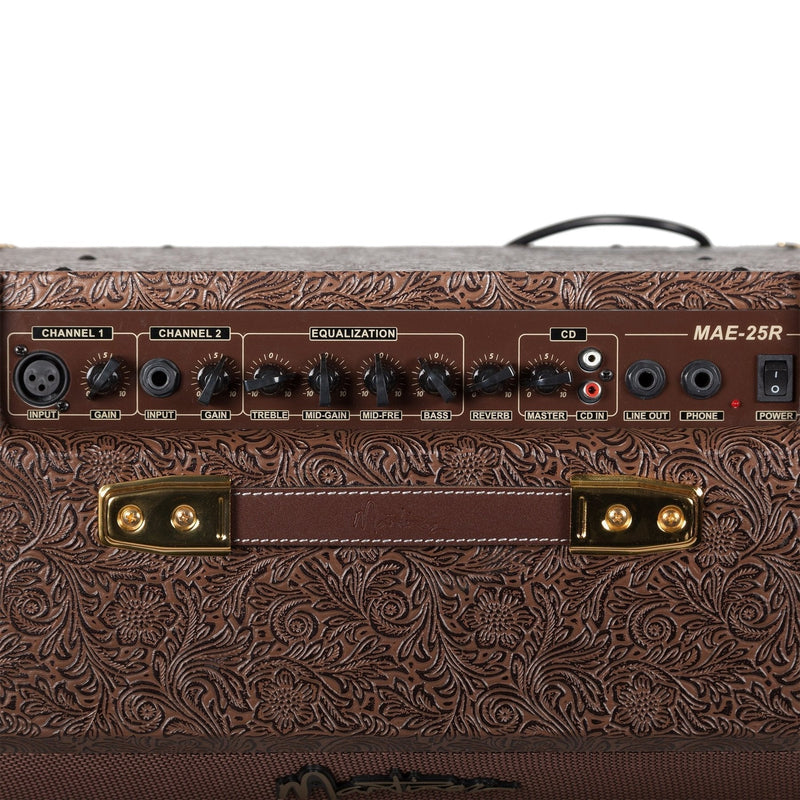 -Martinez Retro-Style 25 Watt Acoustic Guitar Amplifier with Reverb (Paisley Brown)-Living Music