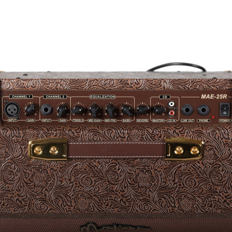 MAE-25R-FEV-Martinez Retro-Style 25 Watt Acoustic Guitar Amplifier with Reverb (Paisley Brown)-Living Music