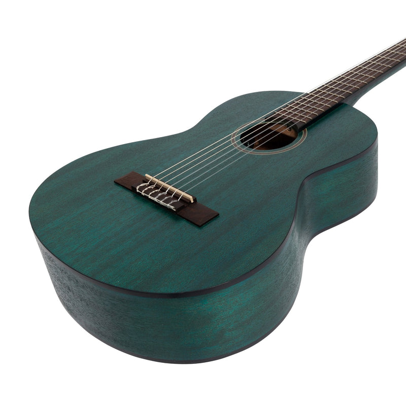 -Martinez 'Slim Jim' 3/4 Size Student Classical Guitar Pack with Built In Tuner (Teal Green)-Living Music