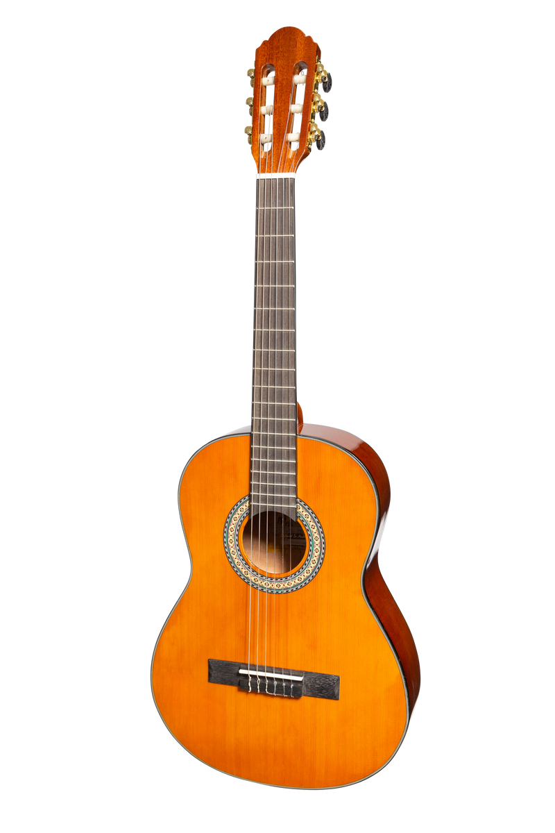 -Martinez 'Slim Jim' G-Series 3/4 Size Student Classical Guitar Pack with Built In Tuner (Amber-Gloss)-Living Music