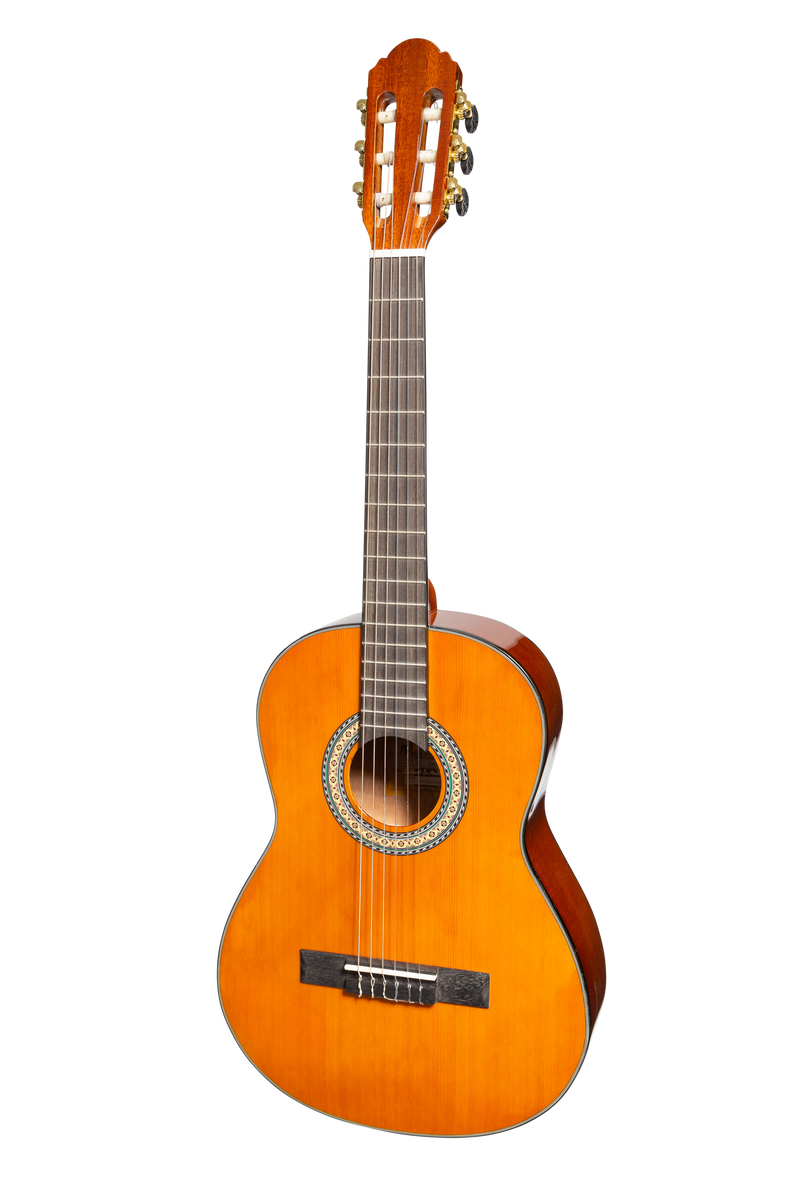 MP-SJ34GT-AMB-Martinez 'Slim Jim' G-Series 3/4 Size Student Classical Guitar Pack with Built In Tuner (Amber-Gloss)-Living Music