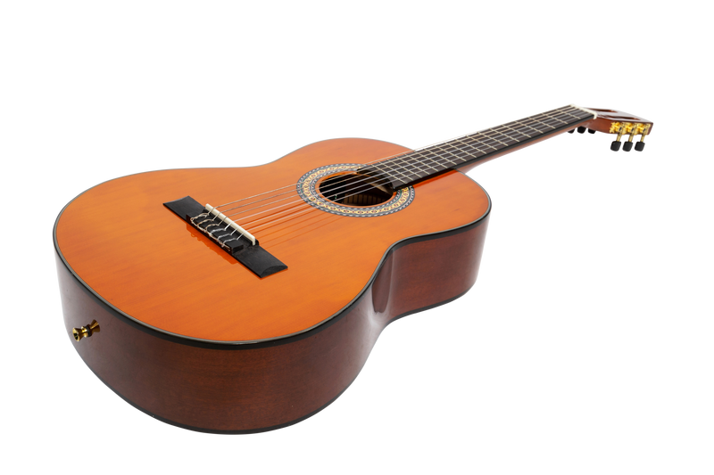 -Martinez 'Slim Jim' G-Series 3/4 Size Student Classical Guitar Pack with Built In Tuner (Amber-Gloss)-Living Music